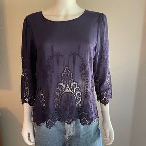 Dolce Vita Anthropologie 3/4 Sleeve Lace Top, Indigo Blue, Size Medium